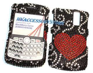 BlackBerry Curve 8330 Red Hearts Rhinestones Crystal Bling Phone Case 