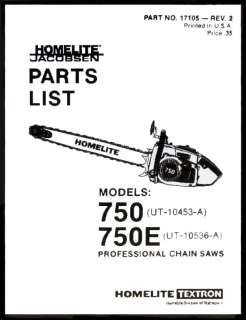 HOMELITE750, 750E CHAIN SAW PARTS LIST  
