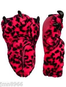   Pink Fur Plush Leopard Feet Bedroom Slippers U Pick Size NEW  