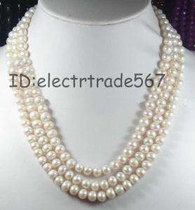 3Rows  8 9MM White Akoya Cultured Pearl Necklace P1  