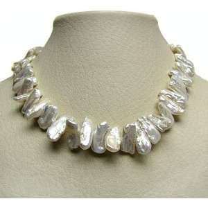   Pretty Silver 18 inch Freshwater Biwa Pearl Necklace