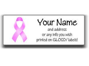 Pink Ribbon Breast Cancer Address Labels GLOSSY  