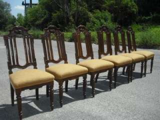 NICE CARVED OAK HUNT ITALIAN ANTIQUE DINING ROOM CHAIRS 11IT081C 