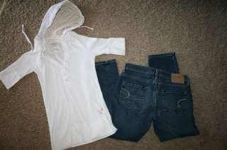 Womens American Eagle Capri Jeans 2 & Hoodie Shirt S  