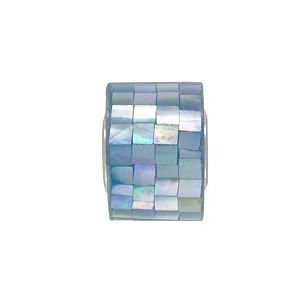 Sky Blue Mother of Pearl Mosaic and Sterling Silver Drum Shaped Bead 