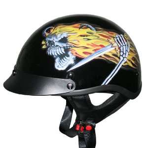  Outlaw Flaming Skull with Knife Half Helmet   XL 