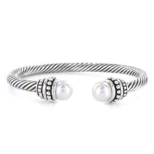   Cable Bracelet with Created Pearl Ends West Coast Jewelry Jewelry
