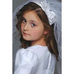 First Communion Veil Satin Headband with Side Bow and Wavy Edge