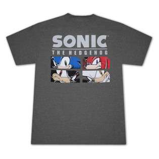 Sonic The Hedgehog Quad Charcoal Gray Graphic Tee Shirt 