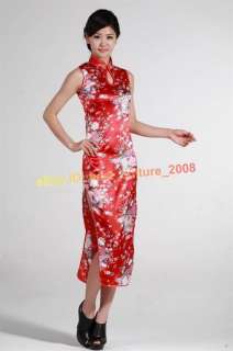 Chinese Long Silk Cheongsam Evening Dress Red WLD 54  