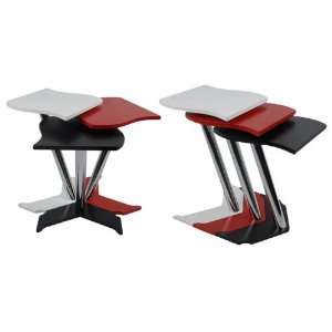  Multi Color 3 Pcs Lacquer Finish Nesting Tables Set with 2 