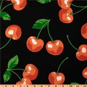 com 44 Wide Kokka Trefle Oxford Cotton Canvas Cherries Black Fabric 