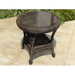 NorthCape International Augusta Wicker 22 Round Glass Patio End Table 