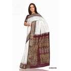 Indian Selections White Maroon Art Silk Sari (Saree) / Belly dance 