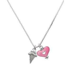  Silver Ice Cream Cone and Trasnlucent Pink Heart Charm 