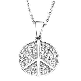  Pave set Colorless Cubic Zirconia Peace Sign Necklace 