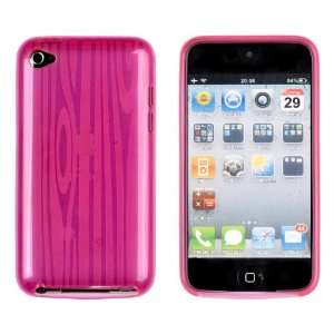 Hot Pink Wood Grain Flexible TPU Gel Case for Apple iPod Touch 4G (4th 