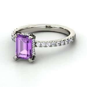 Reese Ring, Emerald Cut Amethyst Platinum Ring with White 