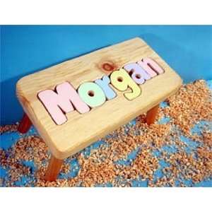  Personalized Name Puzzle Stool With 6 8 Letters   Natural 