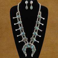   Old Pawn Sterling Silver BISBEE Turquoise Squash Necklace Set  
