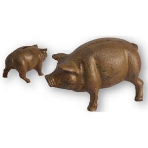 Cast Iron Rustic Piggy Bank Figurine 