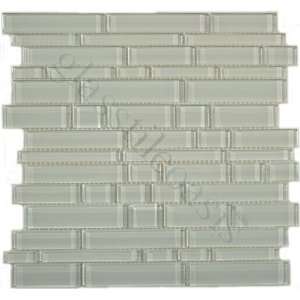  White Random Bricks White Cane Solids Glossy Glass Tile 
