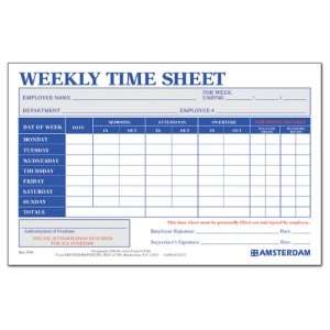  Weekly Time Sheet   50 Sheets Per Pad   Min Quantity of 10 