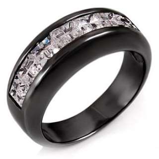Sterling Silver CZ Mens Black Rhodium Wedding Band Ring  