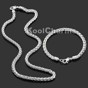 8mm Thick Mens Silver P Necklace Chain Bracelet SET S20  