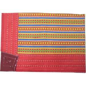   Indian Bedspread Block Printed Embroidered Twin Size