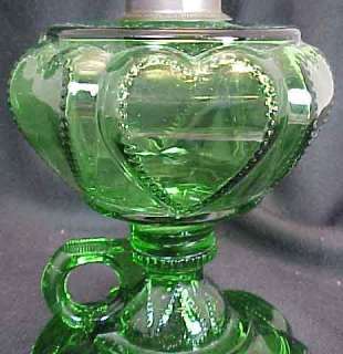 Findlay Glass Green Fingerhold Sweetheart Kerosene Lamp  