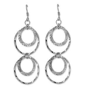 Sterling Silver Diamond cut Multi Circle Dangle Earrings Bonded with 