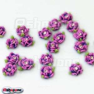 20x Purple Ceramic Rose Flower Rhinestones For 3D Nail Art Tips 