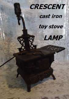 CRESCENT childs Toy Cast Iron Stove LAMP 1930s vintage  