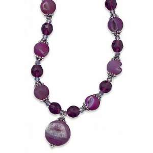   Necklace, 8mm Purple Glass/12mm Druzy Agate, 16+2 inch Ext. Jewelry