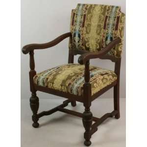  Vintage French Renaissance Carved Oak Arm Chair 