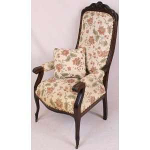  Vintage French Country Carved Oak Arm Library Chair 
