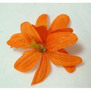    Bright Orange Glitter Double Lily Flower Hair Clip 