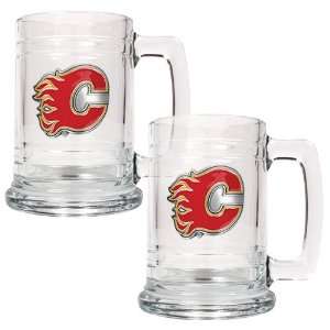  Calgary Flames 15 oz Glass Tankard   Set of Two