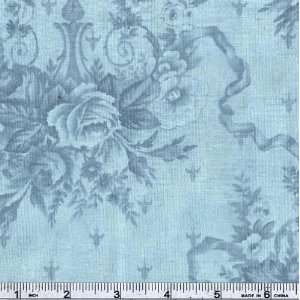  45 Wide Tickled Pink Blooms Blue Fabric By The Yard 