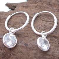 Cute Round White CZ .925 Silver Hoop Earrings