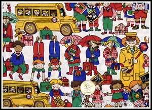 School Teacher Bus Children Crossing Guard Fabric  