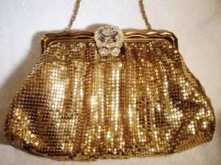 Vintage WHITING & DAVIS Gold Mesh & Rhinestone Bag  