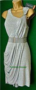 New KAREN MILLEN Grey Jersey Drape DRESS & Belt 10   16  