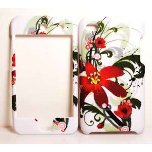  White with Green and Red Lilly Flower Rubber Texture Snap 