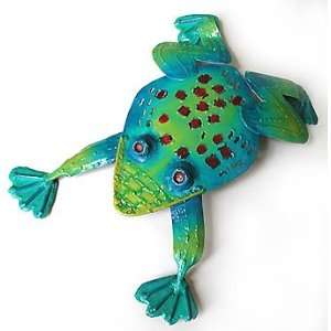 Turquoise & Green Frog Tropical Design   Haitian Metal Art 