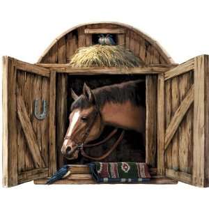  Horse Stable Door Wall Mural   Dark Wood
