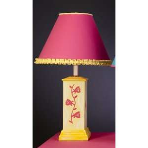  Yellow Square Column Lamp with Pink Flowers