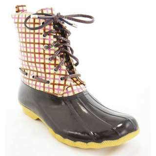 Sperry Womens Top Sider Shearwater Brown Tattersail Rubber Rain Boots 