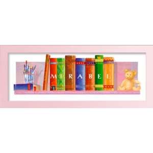 Child first library with crayons and teddy bear. personalized with 
